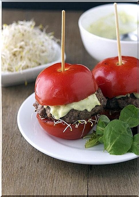 Tomato and avocado hamburger