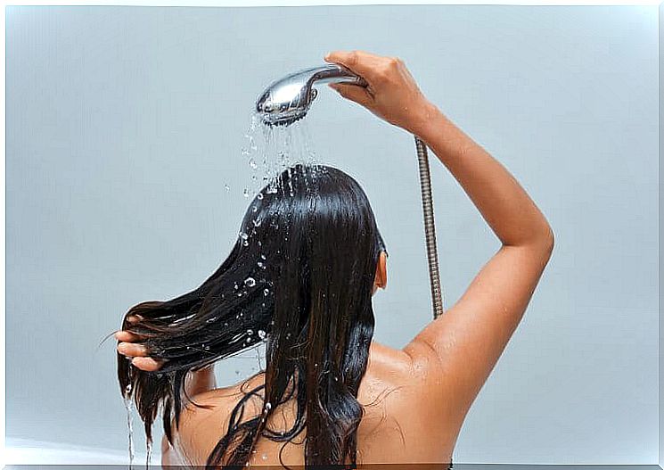 Woman in the shower has head fungus