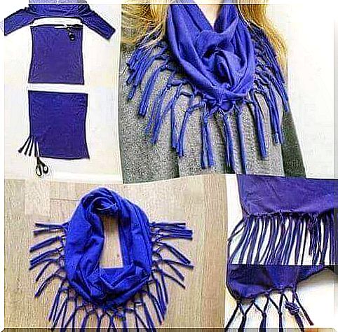 Reuse old clothes and turn them into a scarf yourself